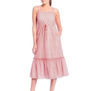Red Eyelet Spaghetti Strap Midi Dress Size S